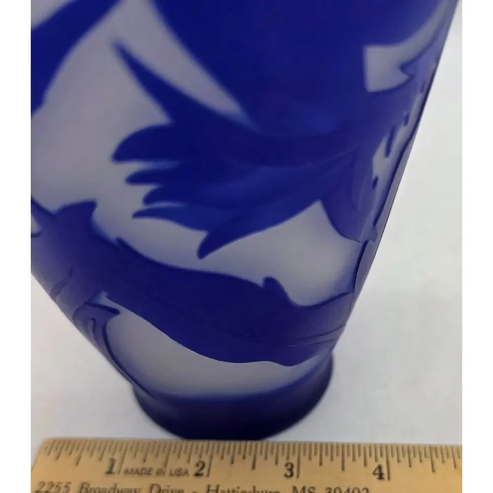 REPRODUCTION GALLE WHITE AND BLUE FLORAL CAMEO VASE 11 1/2